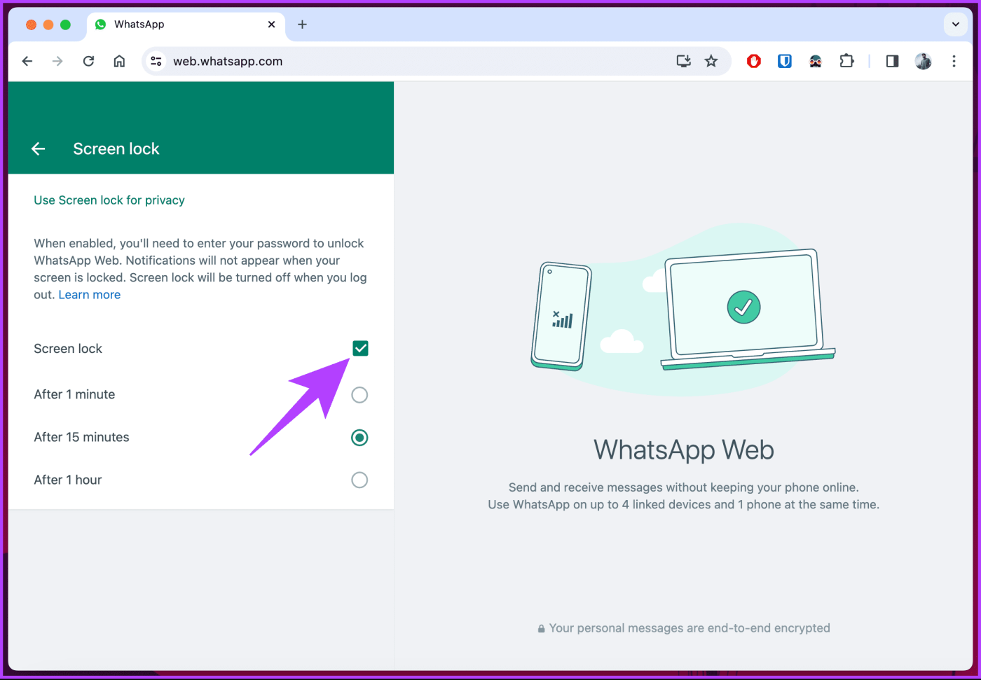 วิธีรักษาความปลอดภัยเว็บ WhatsApp ด้วยรหัสผ่าน