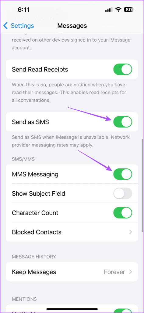 iMessage の代わりにテキストメッセージを連絡先に強制的に送信する方法