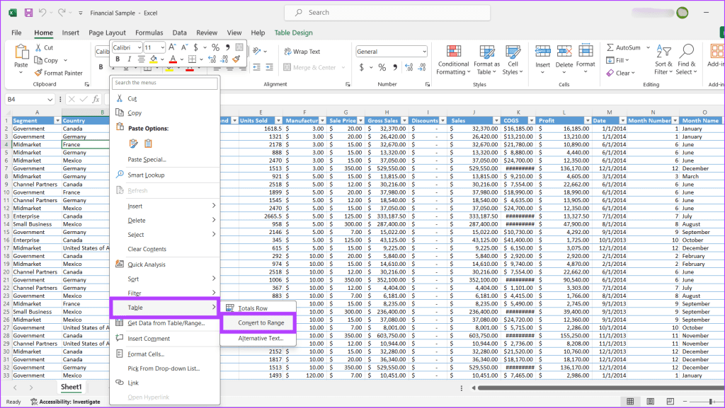 วิธีลบ "รูปแบบเป็นตาราง" ใน Excel