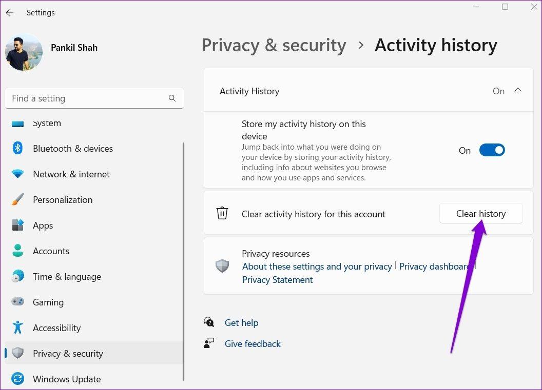 Comment effacer tout l'historique d'activité sur Windows 11