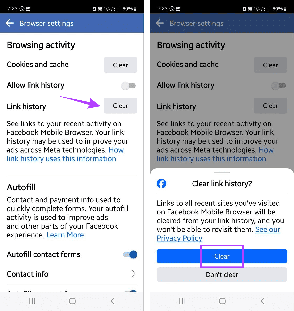 Comment désactiver l'historique des liens Facebook sur votre mobile