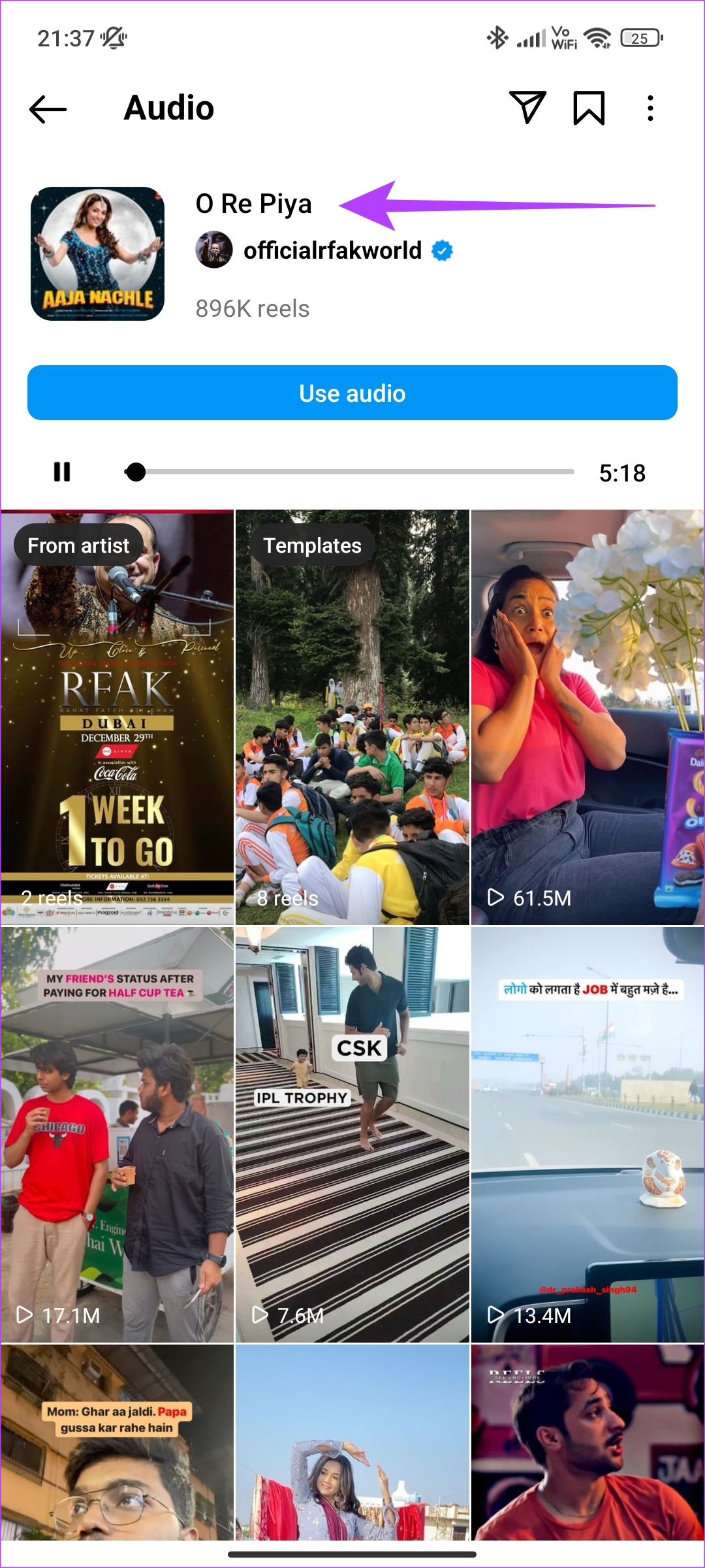 วิธีระบุเพลง (Shazam) ที่เล่นใน Instagram Reels