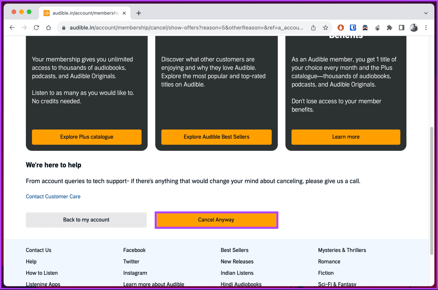 如何在任何裝置上暫停或取消 Audible 會員資格