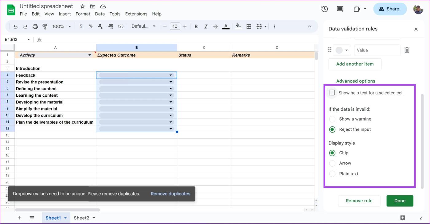 Cómo crear, editar y eliminar listas desplegables en Google Sheets