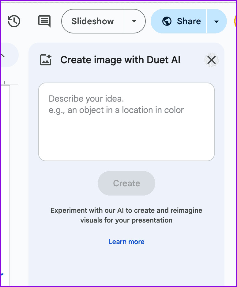 วิธีสร้างรูปภาพด้วย Duet AI ใน Google Slides