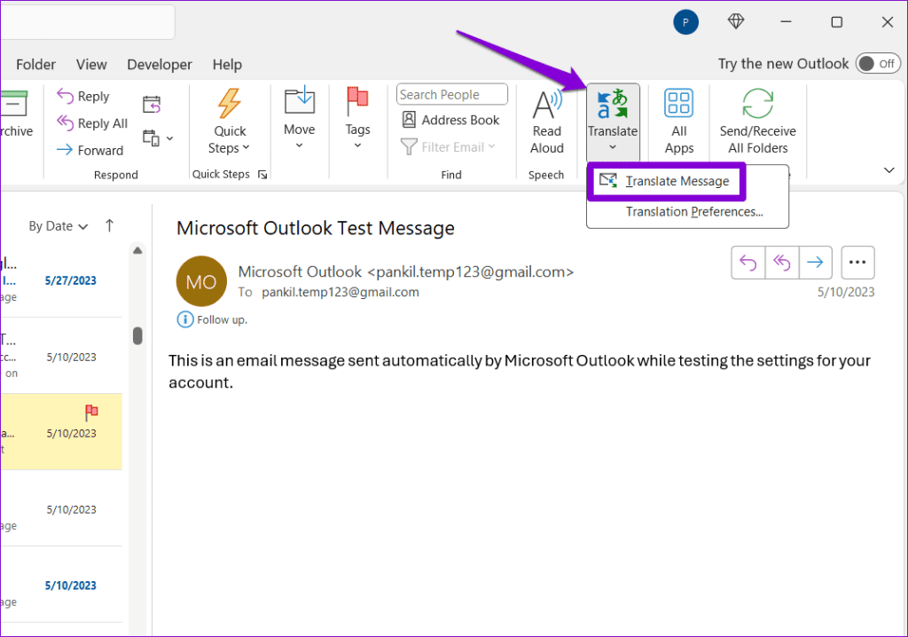 如何在 Microsoft Outlook 中翻譯電子郵件