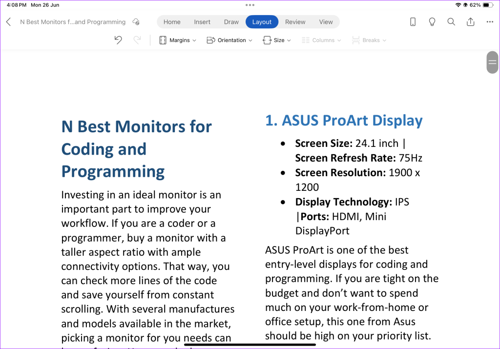 Microsoft Wordで列を作成する方法