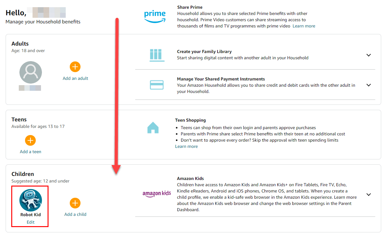 为儿童设置Amazon Prime Video个人资料
