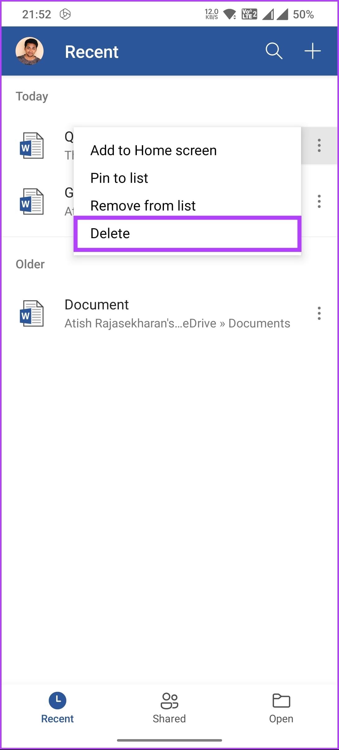 Como excluir um documento do Word no desktop, na Web e no celular