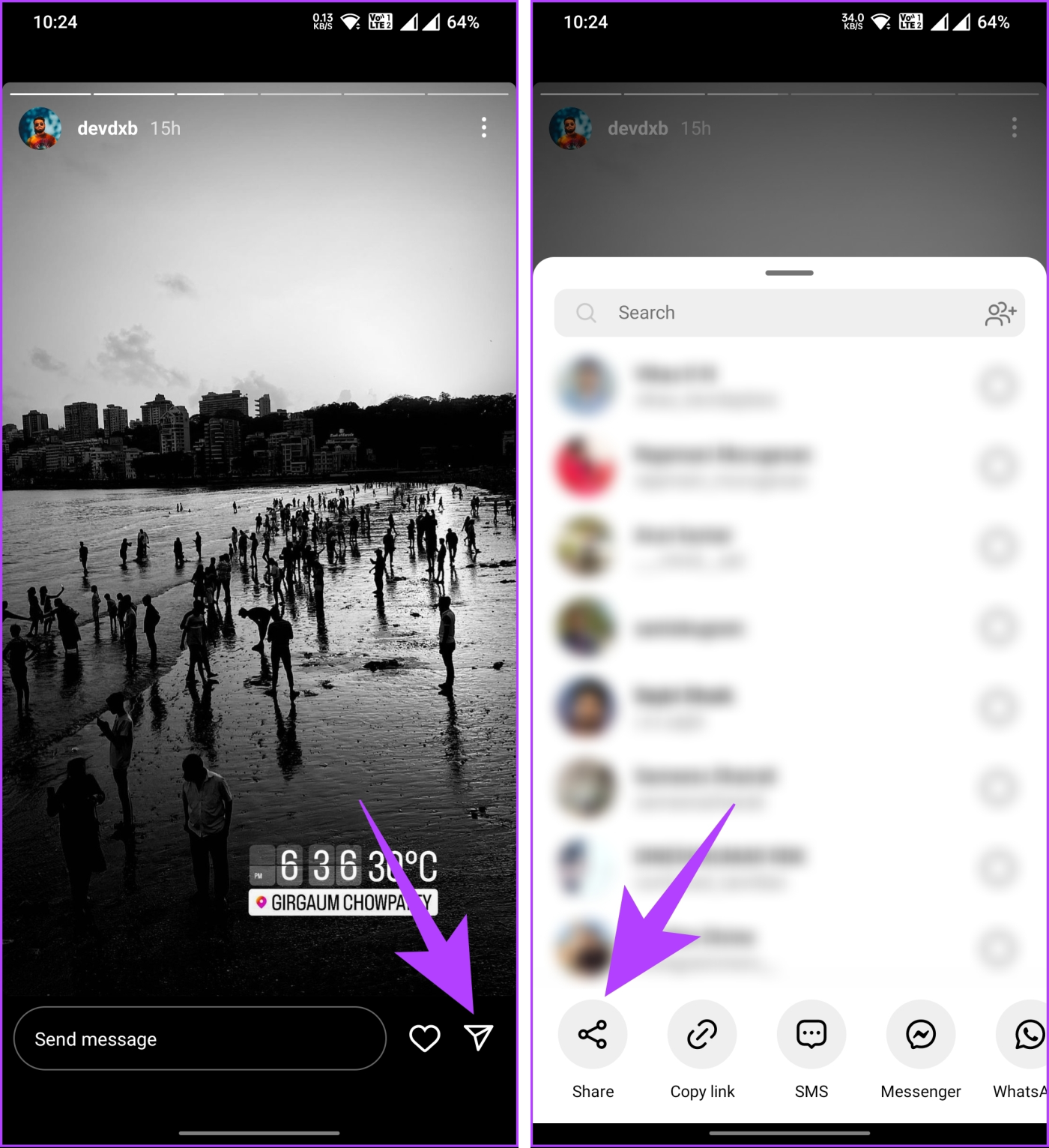 Como compartilhar uma postagem do Instagram na história do Snapchat