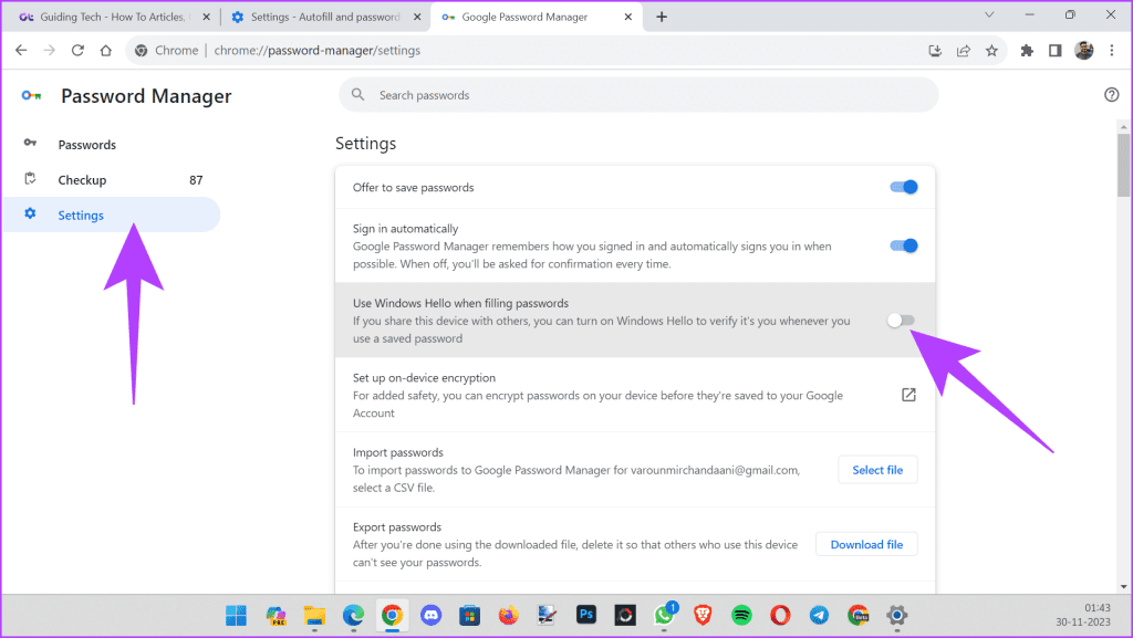 Google Chrome 비밀번호에 대해 Windows Hello를 끄는 방법