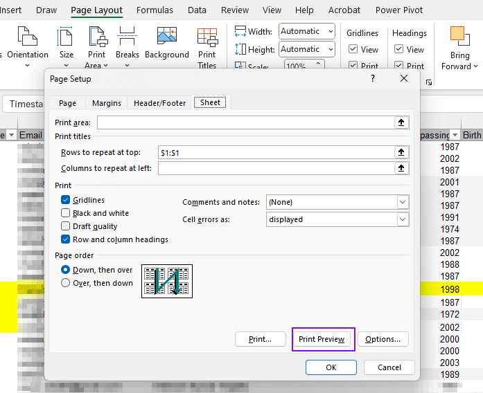 วิธีพิมพ์แถวหรือคอลัมน์แรกในทุกหน้า Excel