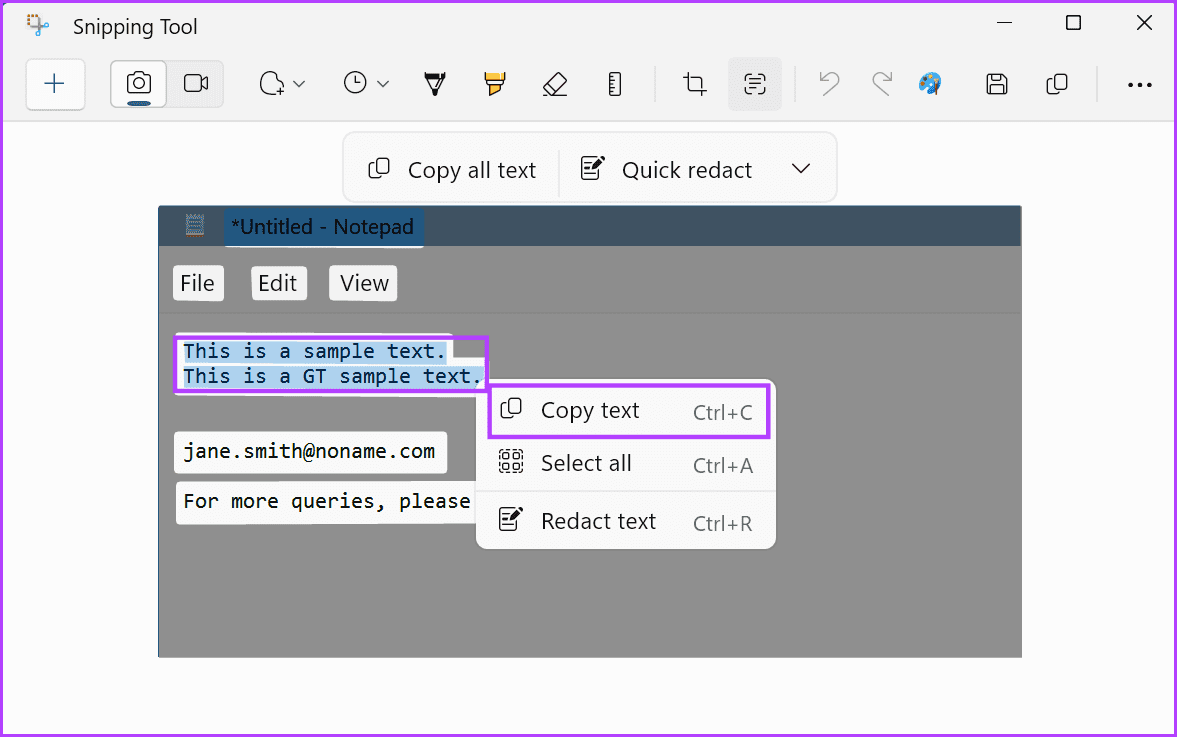 Cómo utilizar las acciones de texto de la herramienta Recortes en Windows 11