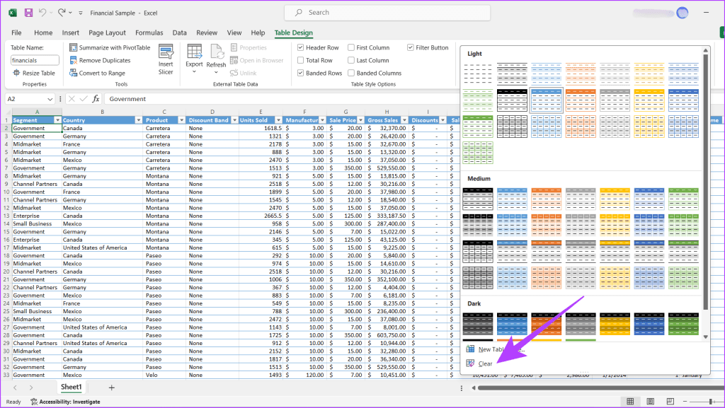 Jak usunąć „Formatuj jako tabelę” w programie Excel