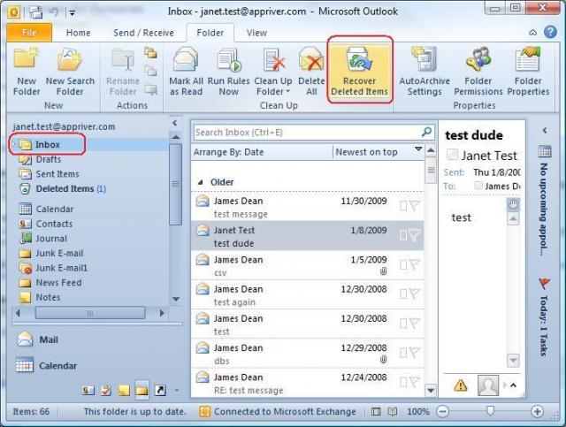 Cách Outlook cho phép bạn khôi phục các mục đã xóa tình cờ khỏi email