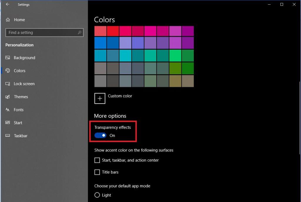 Come disabilitare gli effetti di design fluenti in Windows 10?