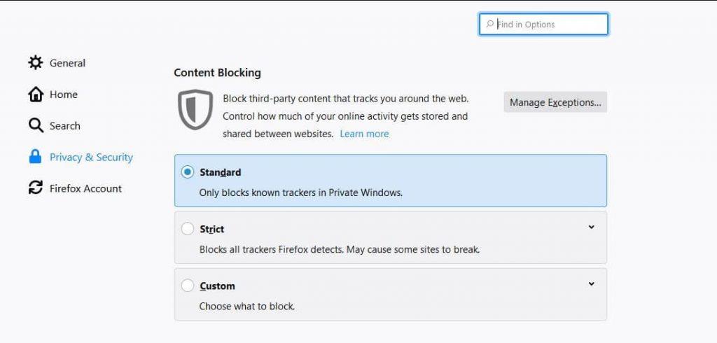Schritte zum Blockieren von Trackern mit Firefox