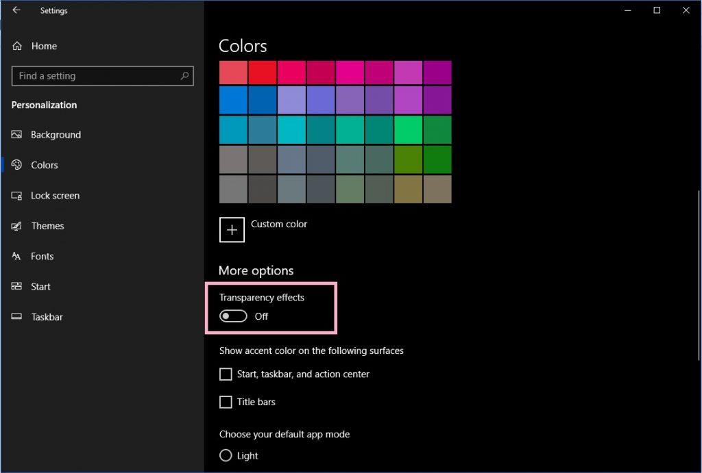 Come disabilitare gli effetti di design fluenti in Windows 10?