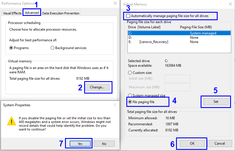 Windows10でPagefile.sysを削除する方法