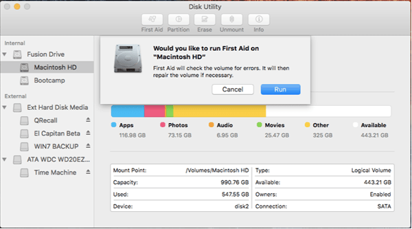 MacBook에서 "디스크 유틸리티가 이 디스크를 복구할 수 없습니다" 오류(해결됨)