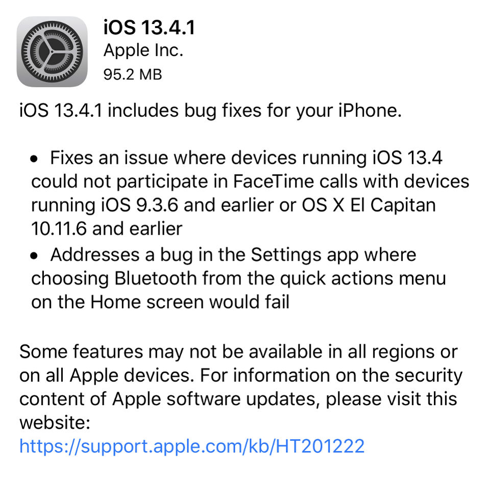 AppleがiOS13.4.1とiPadOS13.4.1をリリース