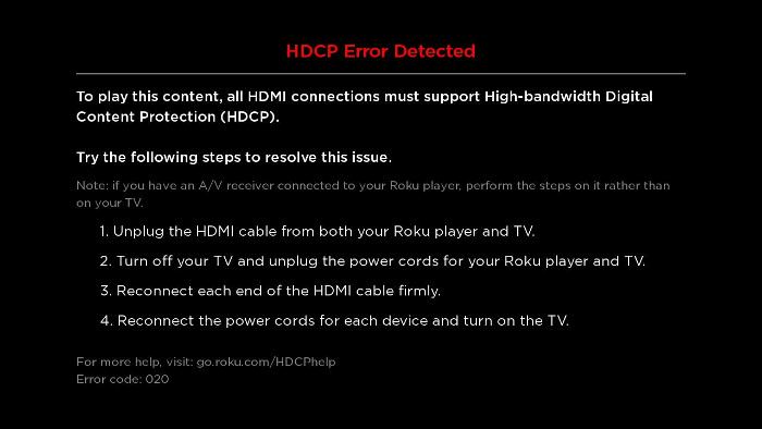 Come risolvere l'errore Roku HDCP o uno schermo viola?