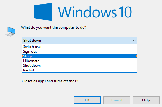 Windows 10: 키보드 단축키로 절전 모드 종료 또는 활성화