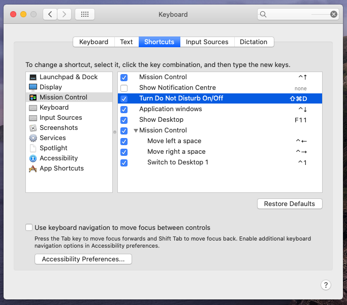 Passaggi per impostare la scorciatoia da tastiera per la modalità Non disturbare sul tuo Mac