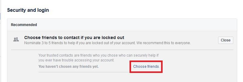 信頼できる連絡先でFacebookアカウントへのアクセスを回復する