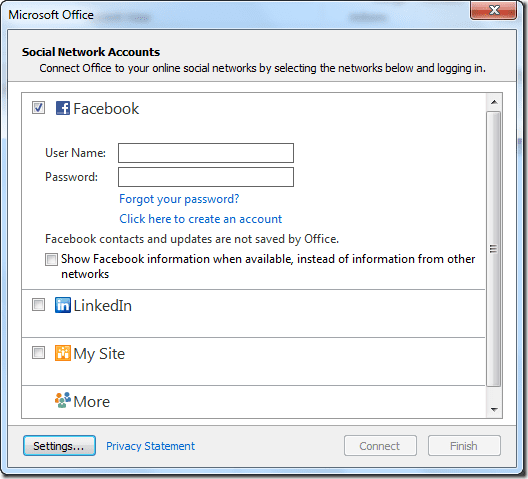 Kết nối Outlook 2013 với Facebook để theo dõi cập nhật của bạn bè