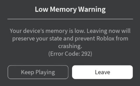 Cum să remediați avertismentul de memorie scăzută Roblox (cod de eroare: 292) pe iPhone și iPad
