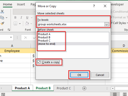 كيفية تجميع أوراق العمل في Excel