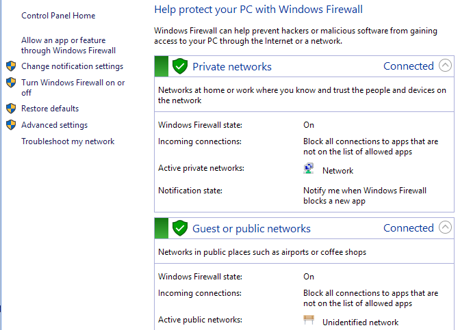 Regola le regole e le impostazioni del firewall di Windows 10