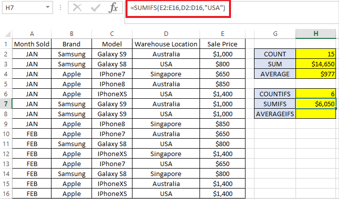 So verwenden Sie COUNTIFS, SUMIFS, AVERAGEIFS in Excel