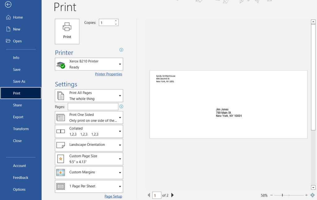 Afdrukken op een envelop in Microsoft Word