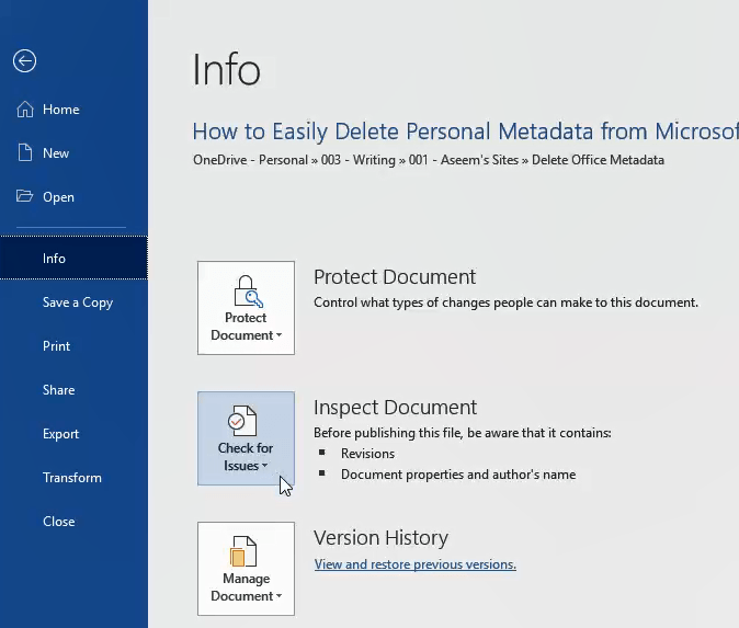 So löschen Sie persönliche Metadaten vollständig aus Microsoft Office-Dokumenten