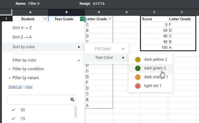 Como classificar ou filtrar por cor no Google Sheets