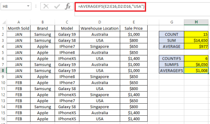 So verwenden Sie COUNTIFS, SUMIFS, AVERAGEIFS in Excel