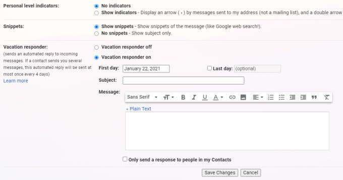 Gmail で不在時の設定方法
