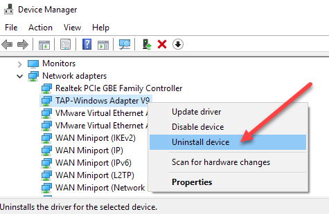 Windows 10 でネットワーク アダプターを削除できませんか?