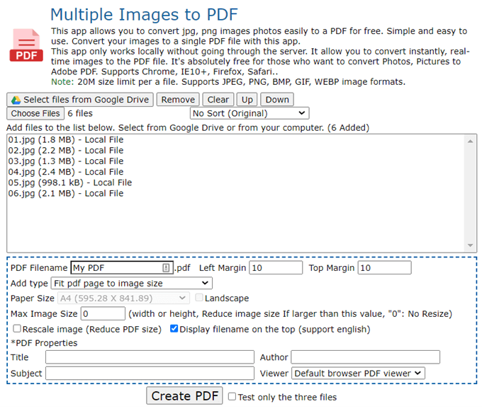 複数の画像を PDF ファイルに変換する方法