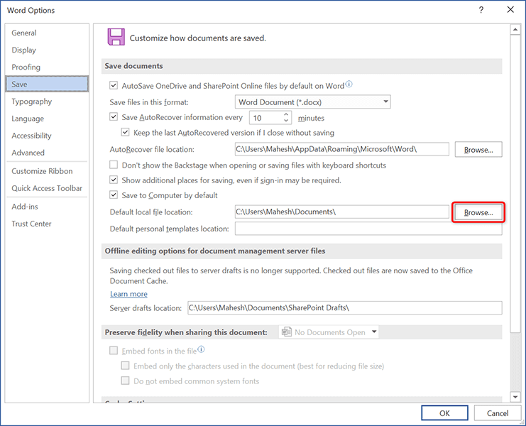 Cómo guardar documentos de Office en una computadora local de forma predeterminada