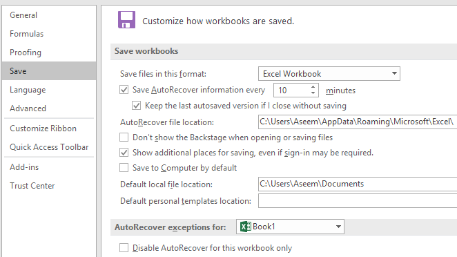 Cara Menggunakan Ciri AutoRecover dan AutoSandar Excel