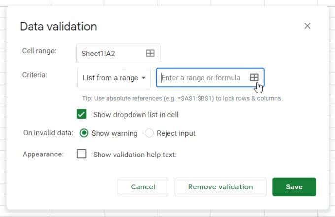 De vervolgkeuzelijsten van Google Spreadsheets gebruiken