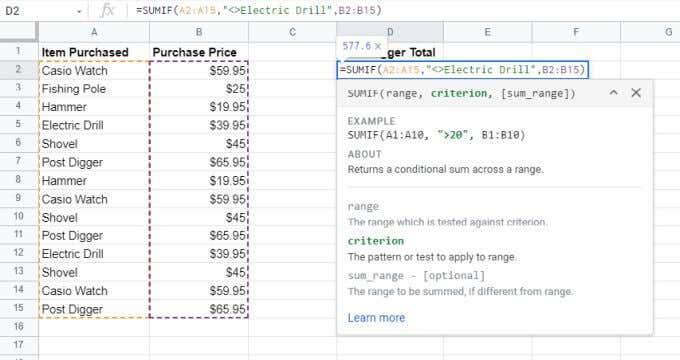 So verwenden Sie SUMIF in Google Sheets