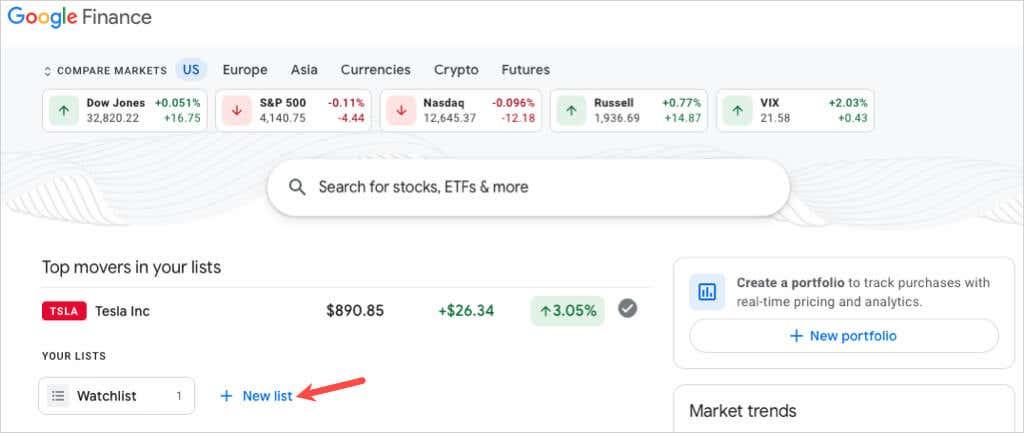 Cum să configurați o listă de urmărire a stocurilor pe Google Finance