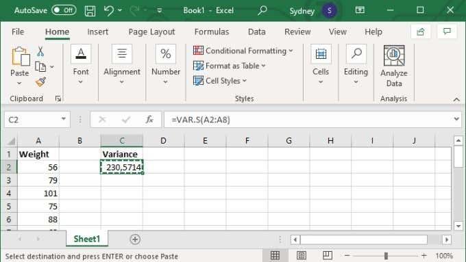 So berechnen Sie die Varianz in Excel