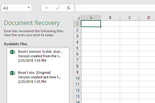Excel の自動回復および自動バックアップ機能の使用方法