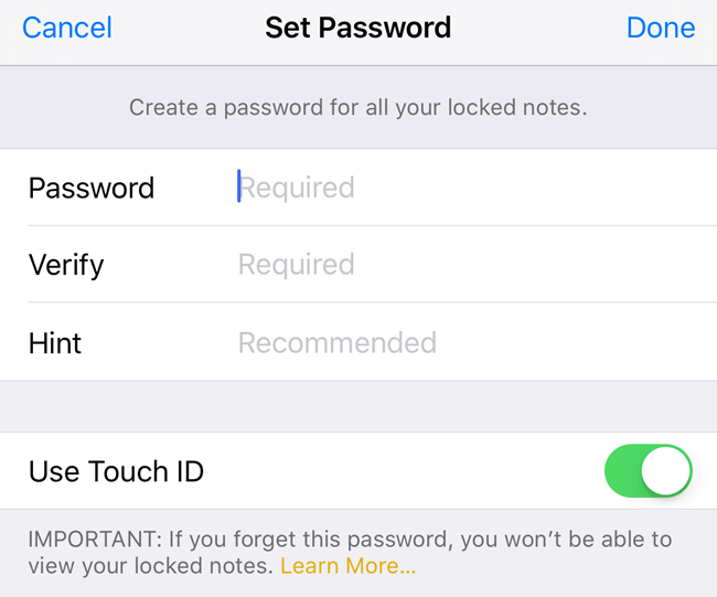 Como bloquear uma nota com uma senha ou Touch ID no iOS