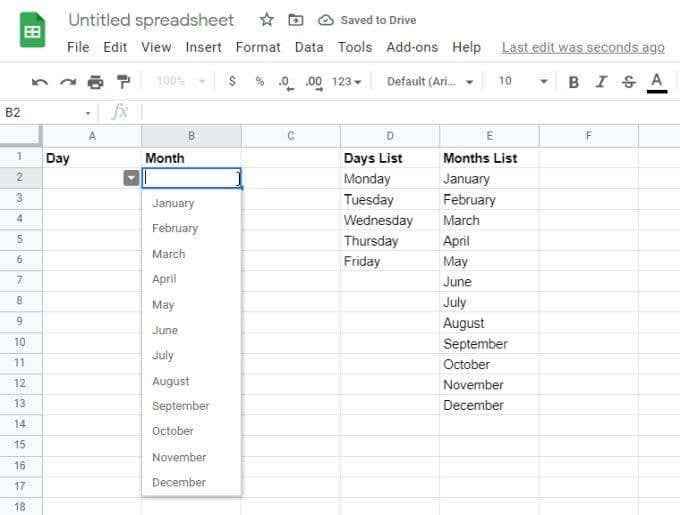 De vervolgkeuzelijsten van Google Spreadsheets gebruiken